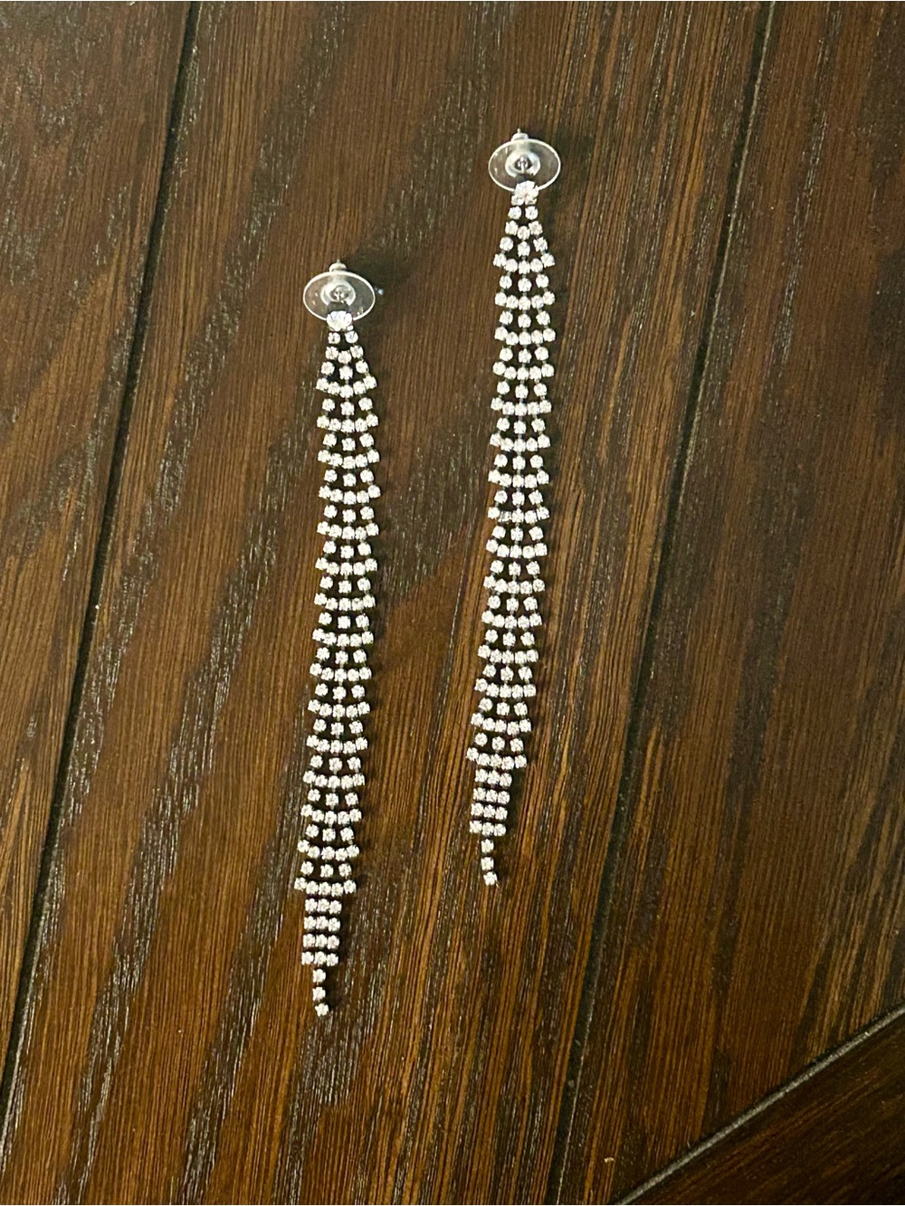 Silver Crystal Linear Drop Earrings